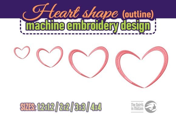 Cute Outline Heart Shape Embroidery Design