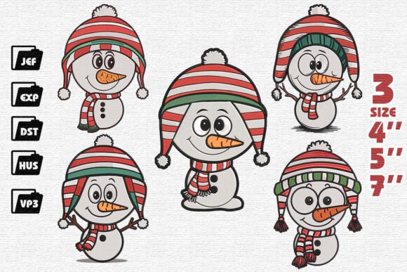 Set of 5 Snowmen Christmas Embroidery