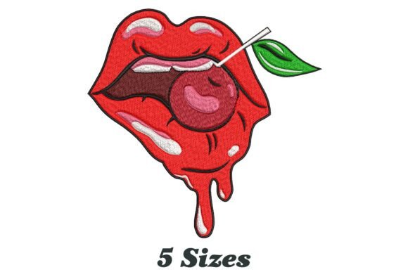 Woman Girl Lips with a Cherry Embroidery Review